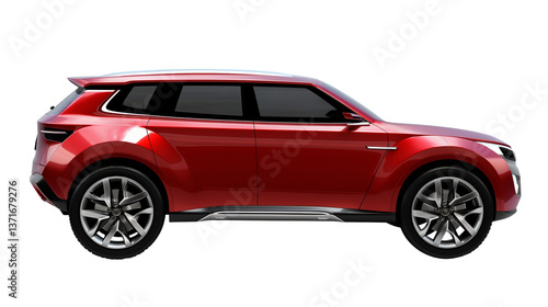 Red SUV car isolated on a transparent or a white background, cut out, PNG