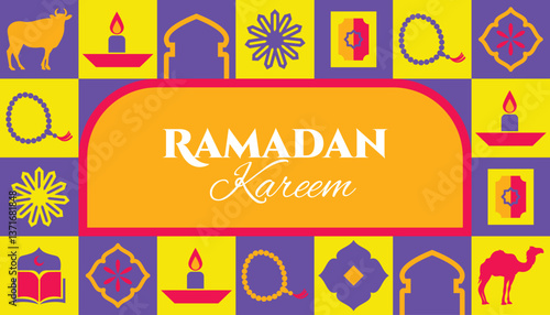 Ramadan Kareem seamless pattern in scandinavian style postcard flat geometric islamic ornament