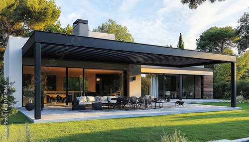 Construction Project for a Bioclimatic Pergola or Veranda for a Modern White House