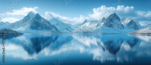 Wallpaper Mural Arctic fjord with mirrored snow peaks in minimalist composition, nordic landscape concept for luxury travel branding and environmental awareness campaigns Torontodigital.ca