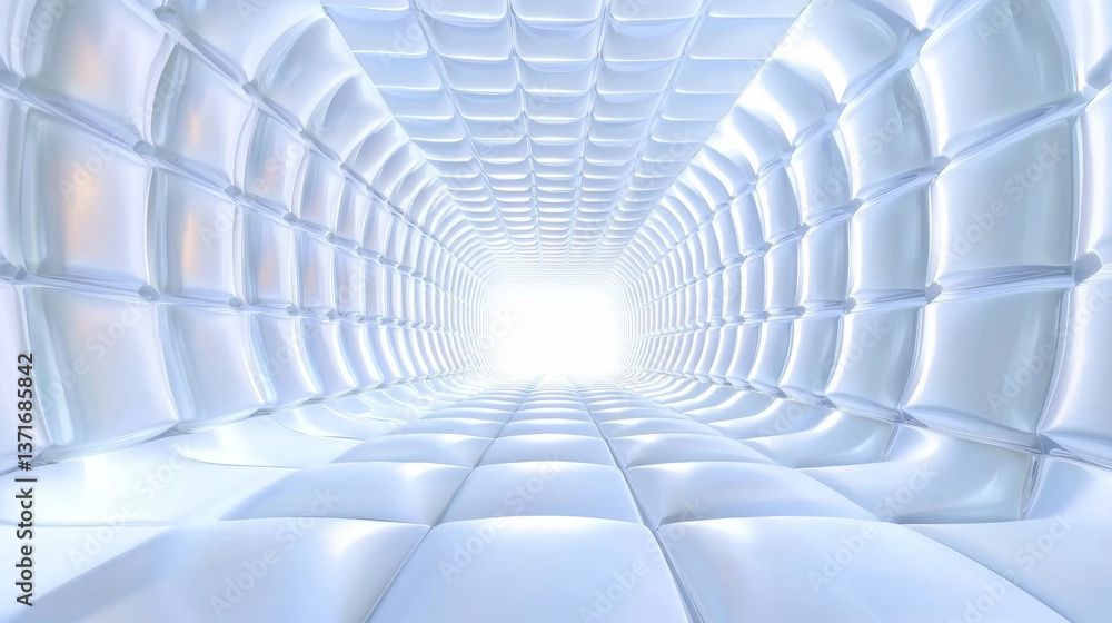 Naklejka premium 3D beautiful geometric wavy curve lines abstract architecture relaxing grid clean scene. spa salon technology fashion style silver white product display show tunnel background