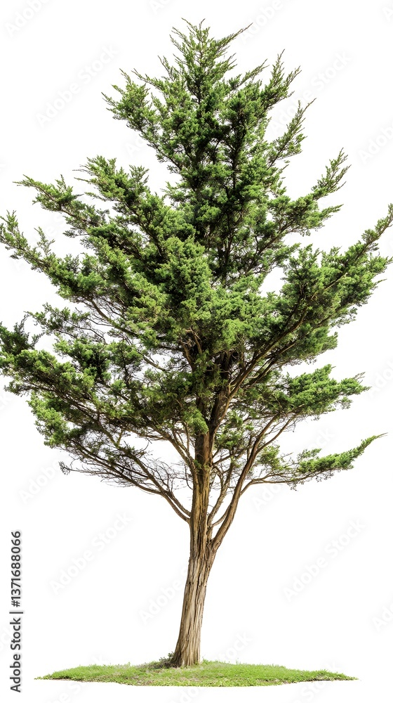 22. A cedar tree with lush green branches extending outward on a white background 22. A cedar tree with lush green branches extending outward on a white background