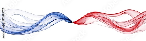 Abstract red blue wave design, flowing fabric, white background, website banner (1)