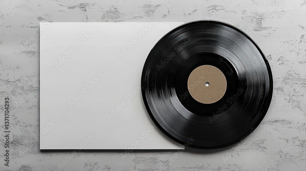 Obraz premium Minimalist Black Vinyl Record Inserted in White Sleeve Still Life Photography