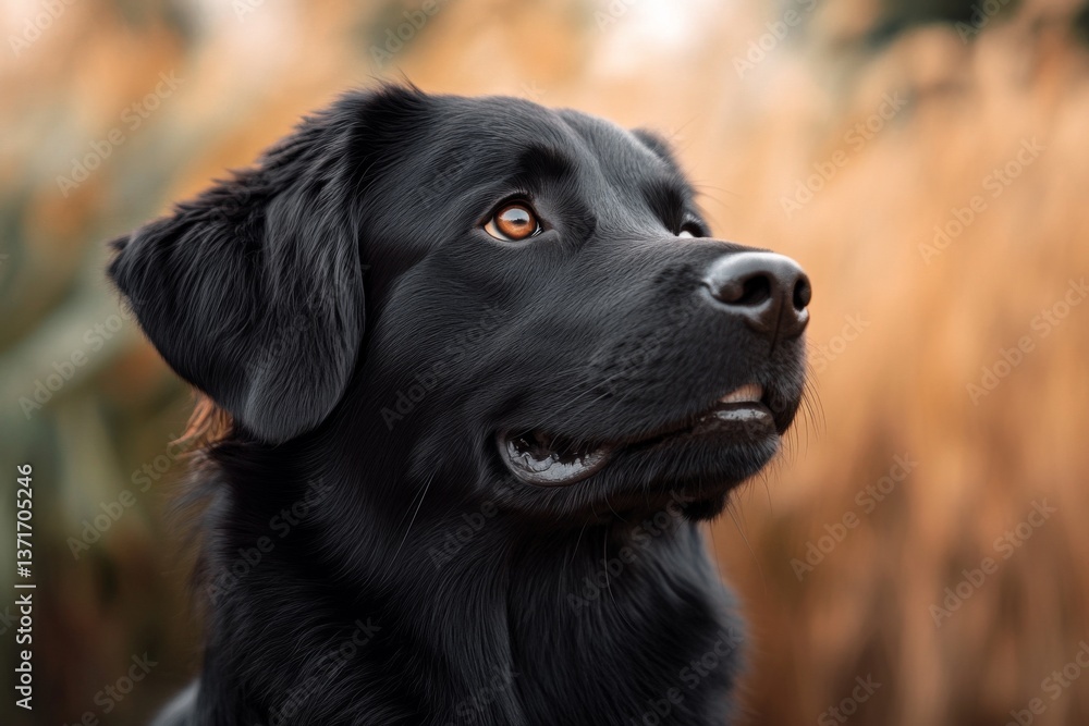 Portrait of happy black dog sitting in field during golden hour Portrait of happy black dog sitting in field during golden hour