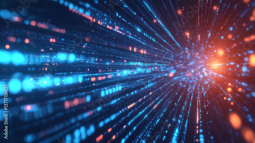 Wallpaper Mural Abstract digital background with blue and orange light streaks converging to a bright point Torontodigital.ca