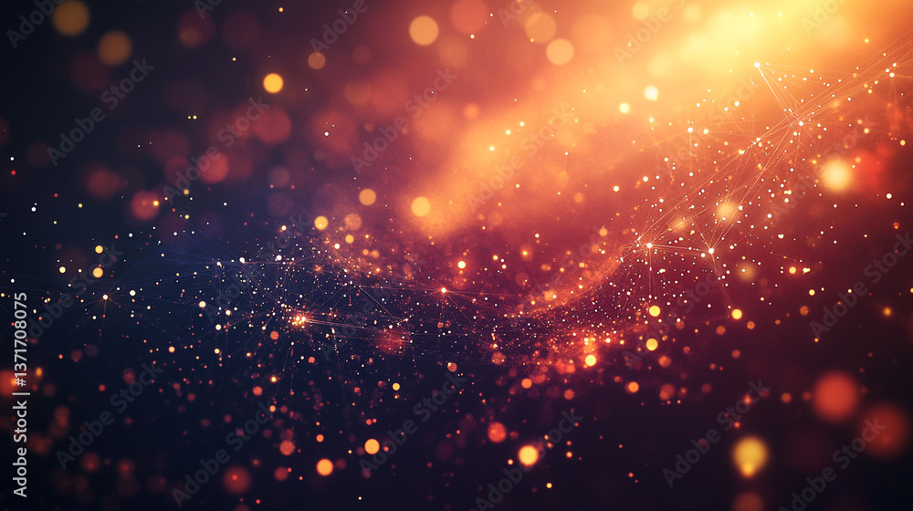 Abstract background with bokeh effect and glowing particles in warm orange and dark purple hues Abstract background with bokeh effect and glowing particles in warm orange and dark purple hues