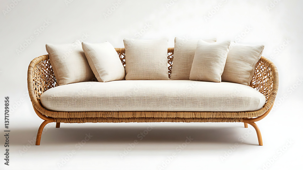 Fototapeta premium A white couch with a bunch of pillows on it