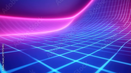 Futuristic Neon Grid with Vibrant Pink and Blue Light Effects