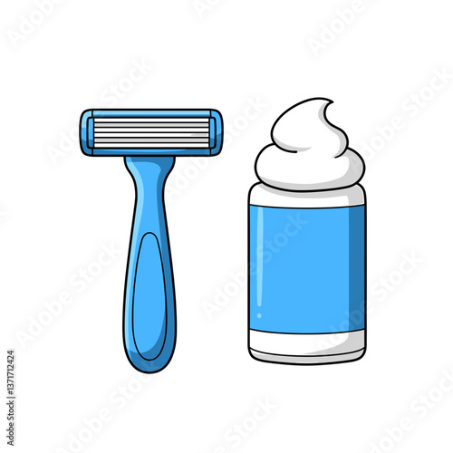 Razor and shaving cream in bright blue colors  