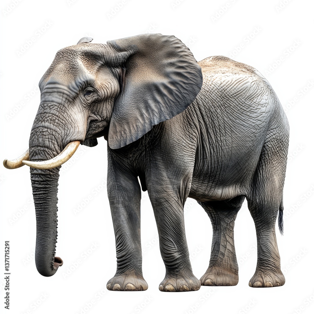 Obraz premium Majestic African Elephant Standing Tall: A Portrait of Strength and Resilience Against a Clean White Backdrop