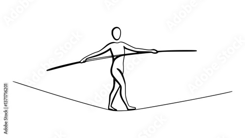Tightrope Walking Pose Line Art: Simplify Balance with Minimalist Art