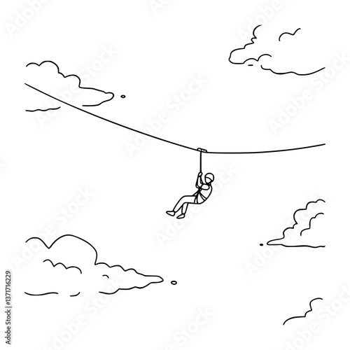 Zip-Lining Pose Line Art: Capture Thrill with Minimalist Lines