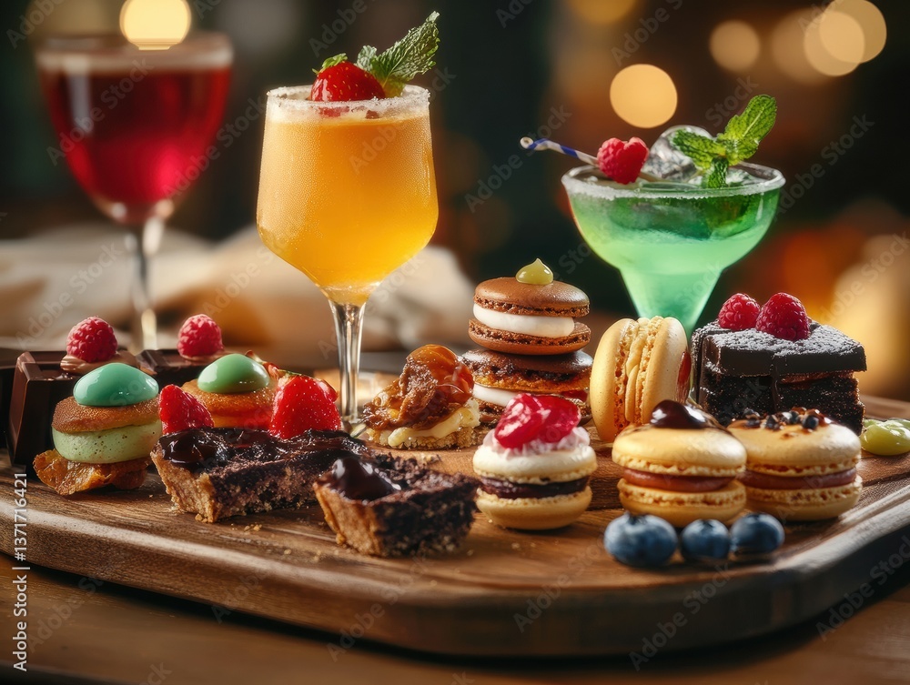 Culinary Delights: A vibrant array of artfully crafted cocktails and gourmet treats. Culinary Delights: A vibrant array of artfully crafted cocktails and gourmet treats.