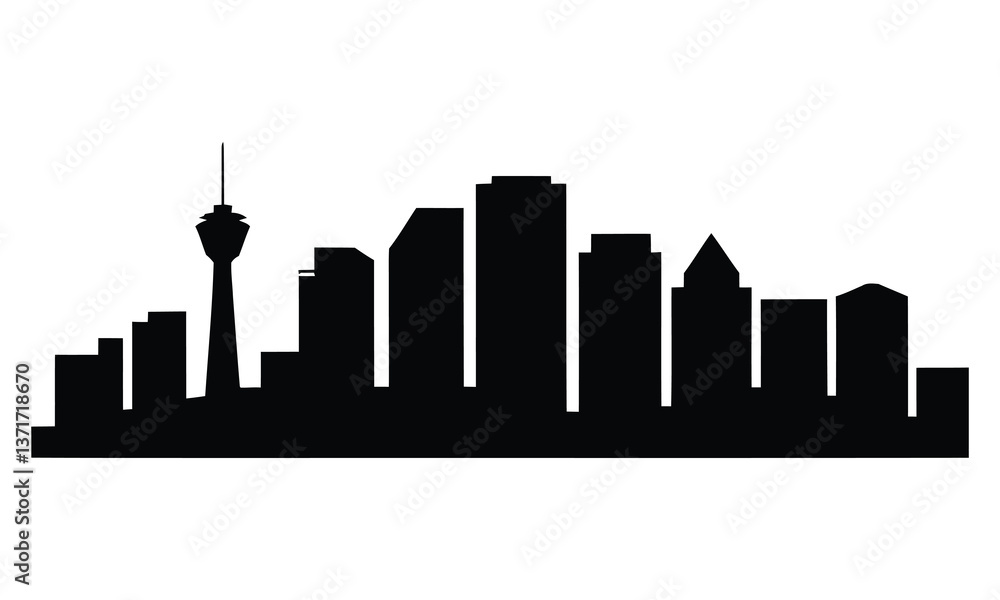 Fototapeta premium Calgary City Skyline Silhouette, Vector, Icon, Logo, White Background.
