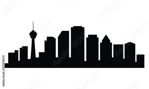 Calgary City Skyline Silhouette, Vector, Icon, Logo, White Background.