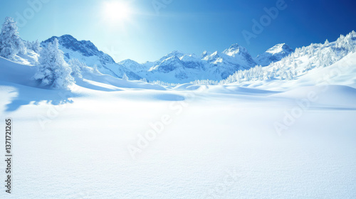 Wallpaper Mural Snowy mountain landscape under bright sun Torontodigital.ca