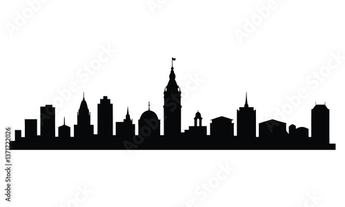 Nice City Skyline Silhouette, Vector, Icon, Logo, White Background.