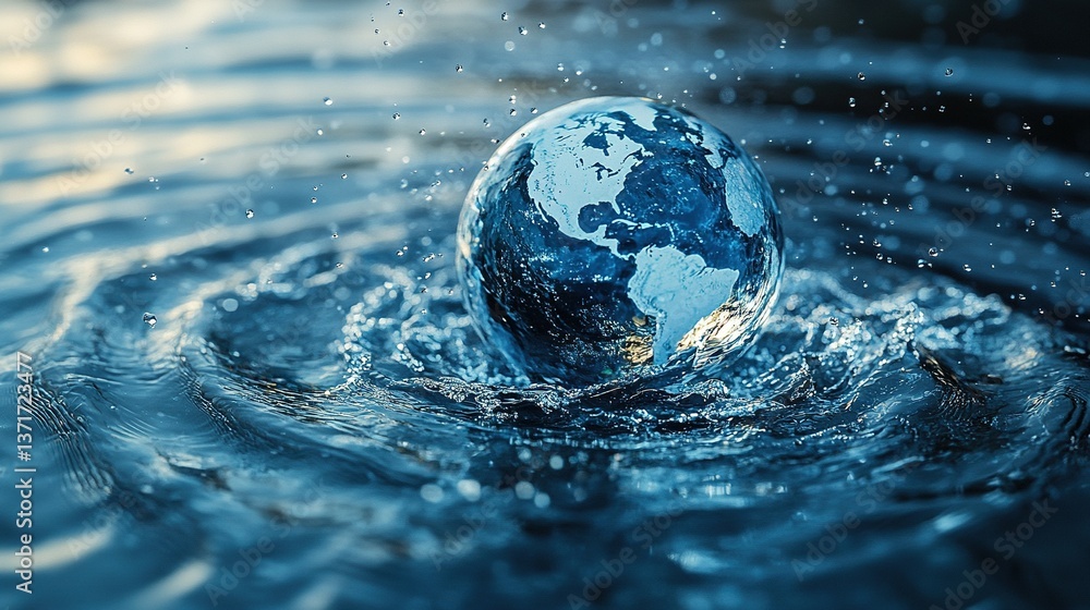 Earth floating on water.Saving water and world environmental protection concept. Eearth, globe, ecology, nature, planet concepts Earth floating on water.Saving water and world environmental protection concept. Eearth, globe, ecology, nature, planet concepts