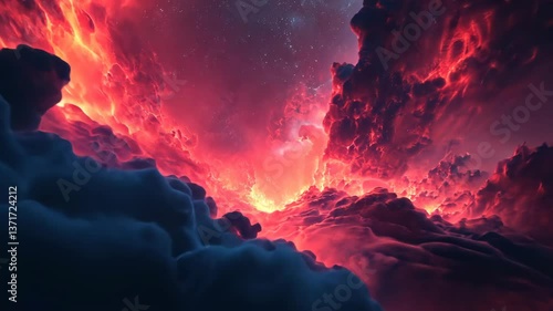 Stunning celestial view showcasing vibrant clouds and cosmic colors in a dramatic interstellar landscape at twilight