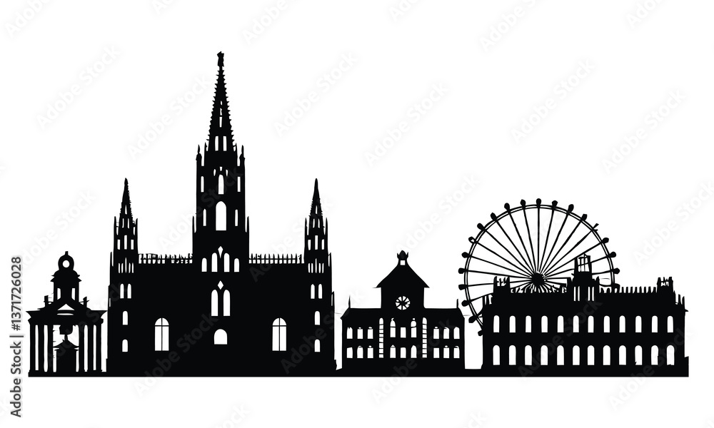 Obraz premium Vienna City Skyline Silhouette, Vector, Icon, Logo, White Background.
