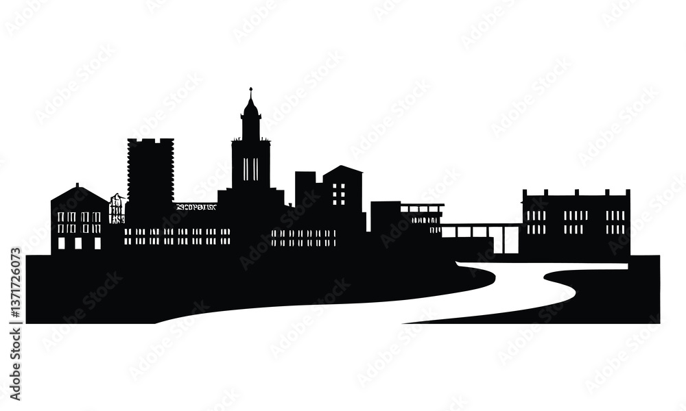 Obraz premium Warsaw City Skyline Silhouette, Vector, Icon, Logo, White Background.
