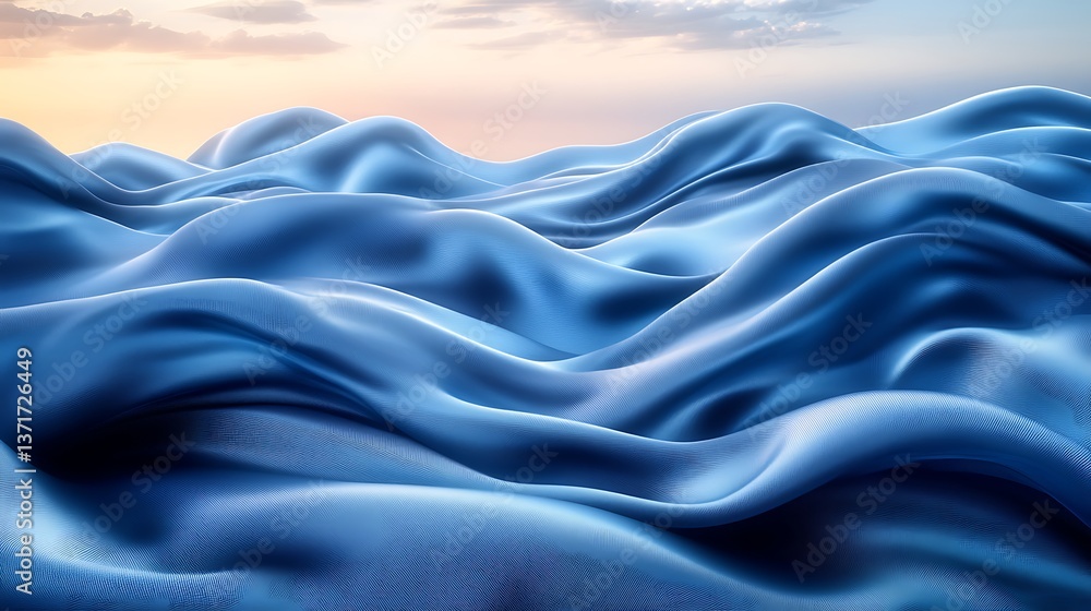 Obraz premium A silky abstract background with a gradient of deep navy and soft sky blue, flowing like ocean waves with smooth, reflective surfaces,