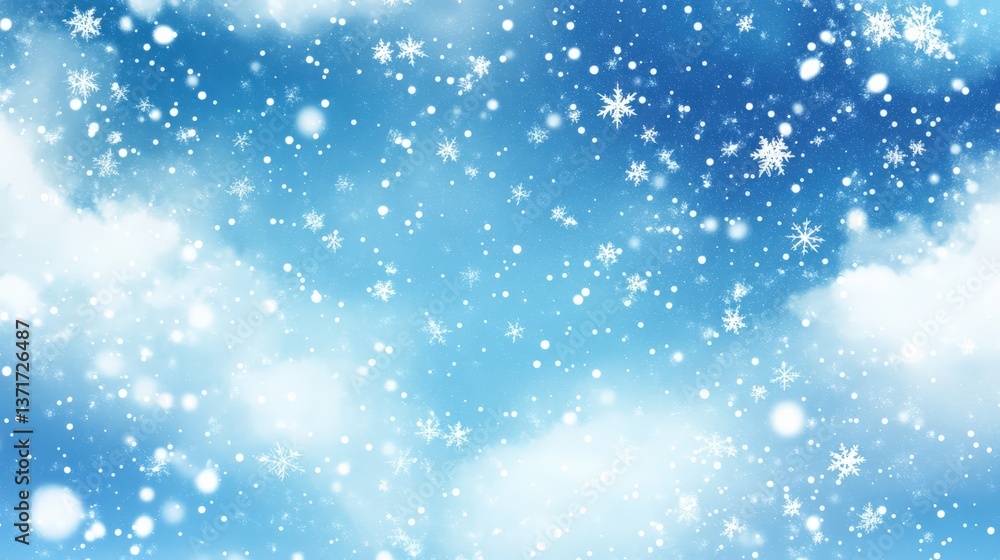 Soft Blue Winter Sky with Gentle Snowflakes and Fluffy Clouds Soft Blue Winter Sky with Gentle Snowflakes and Fluffy Clouds