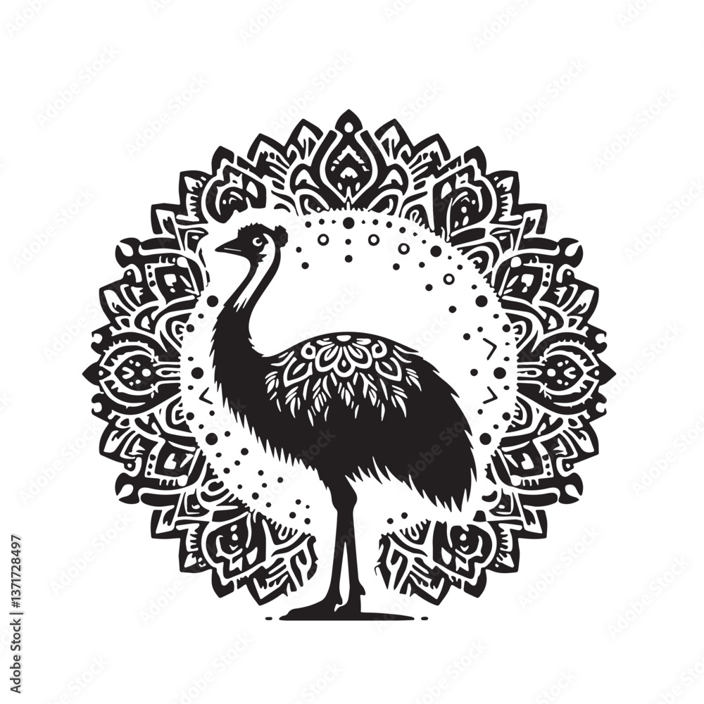 Fototapeta premium Black King Island Emu Silhouette Vector, High Quality Illustration on White Background