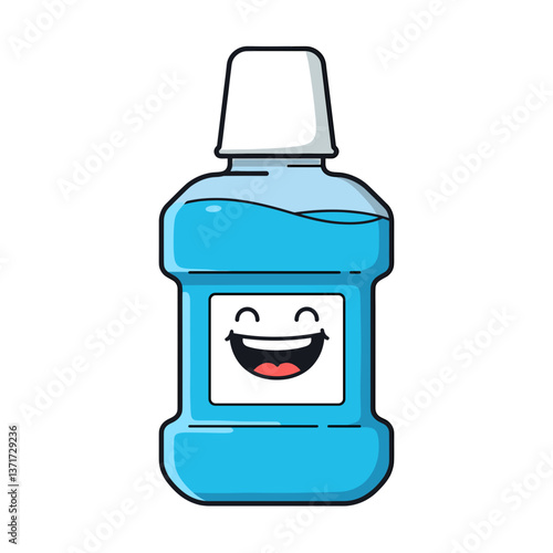 Cartoon mouthwash bottle with a happy face  