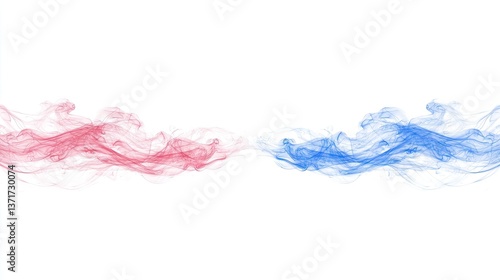 Abstract red blue smoke swirls, white background, design element (8)