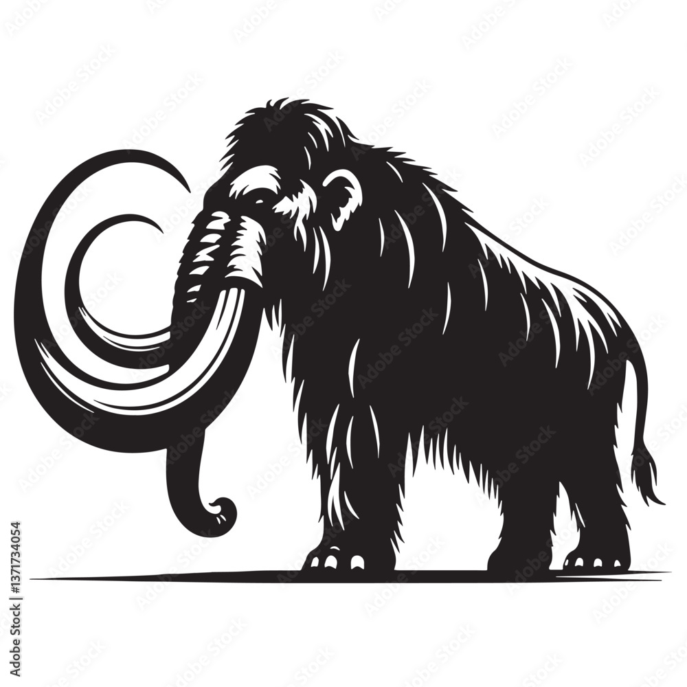Obraz premium Black Mammoth Silhouette Vector, High Quality Illustration on White Background