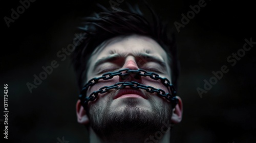 Man Bound by Chains  Dark Dramatic Portrait  Captive  Despair   Emotional   Black and Whit