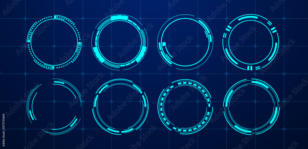 Set circle technology sci fi and futuristic frame vector editable