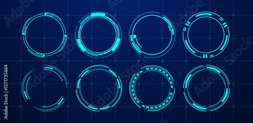 Set circle technology sci fi and futuristic frame vector editable