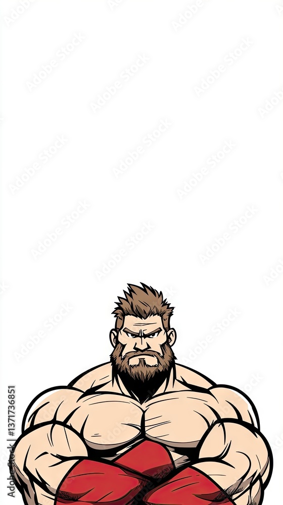 Powerful muscular man, arms crossed, white background, strength concept, fitness illustration Powerful muscular man, arms crossed, white background, strength concept, fitness illustration