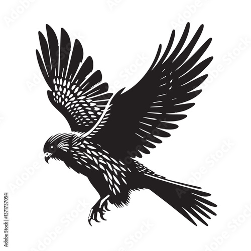Black Mauritius Kestrel Silhouette Vector, High Quality Illustration on White Background photo