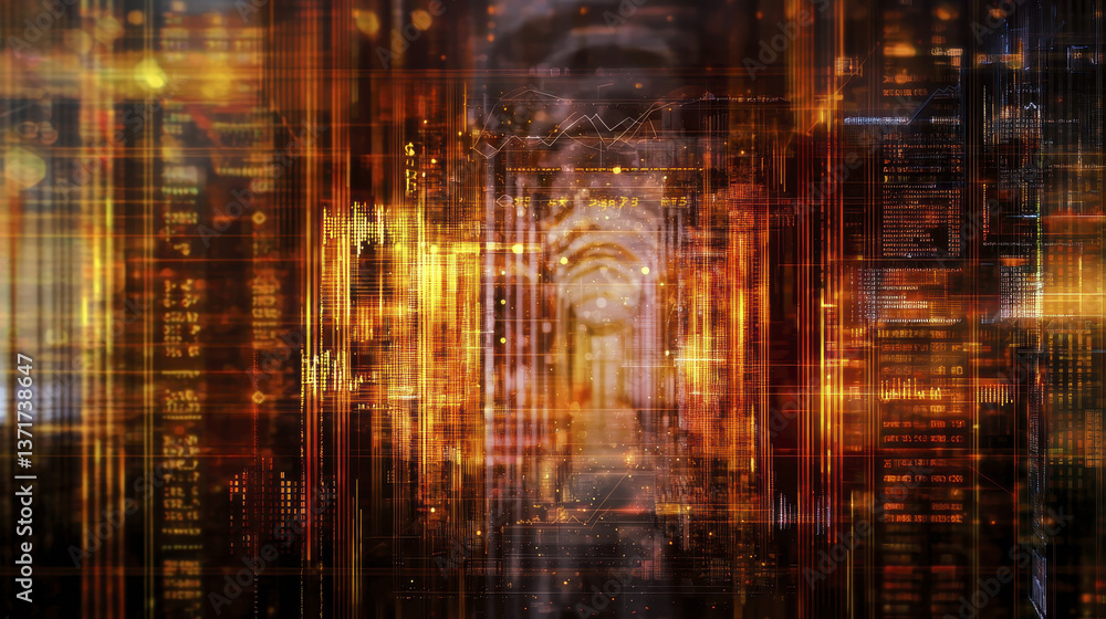 Fototapeta premium Abstract financial background with glowing data patterns, charts, and digital elements creating futuristic atmosphere
