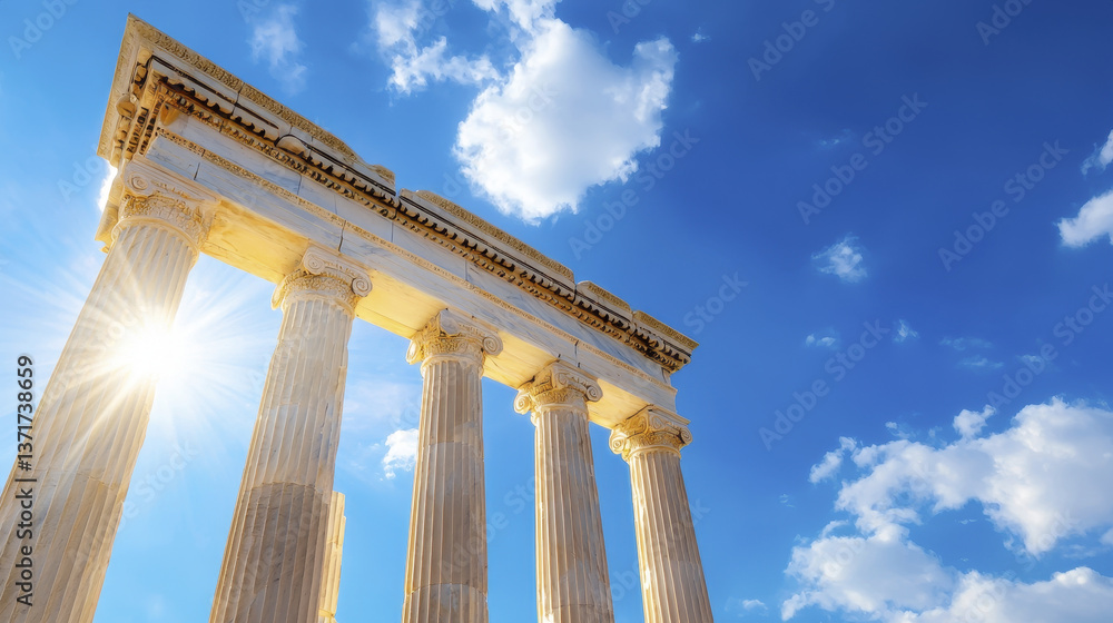 Fototapeta premium Majestic marble columns under bright blue sky, showcasing ancient architecture and historical beauty