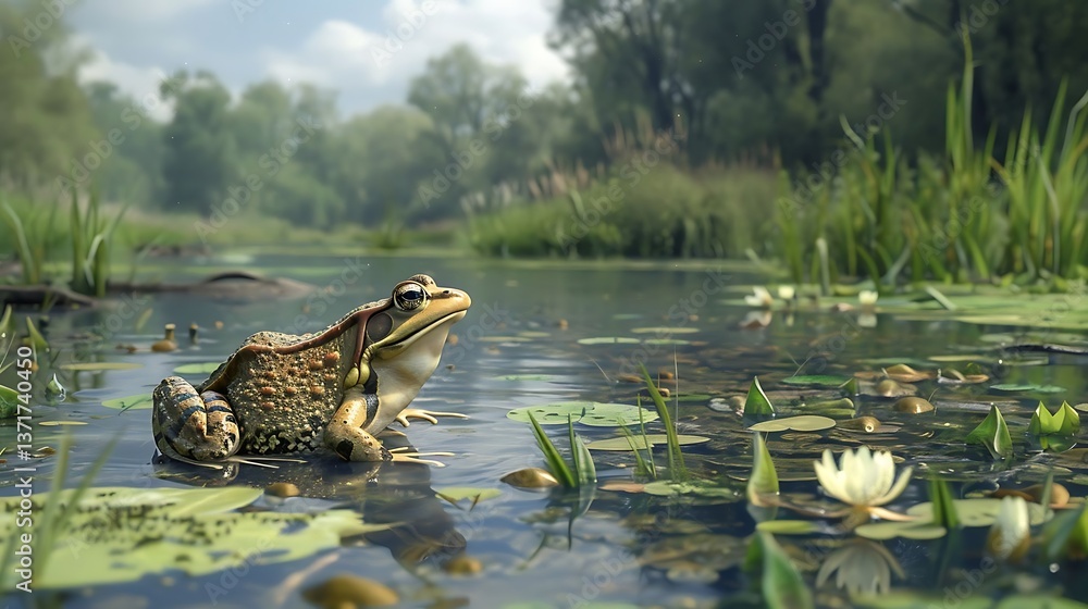 Fototapeta premium A wetland is a water-saturated ecosystem, such as swamps, marshes, or bogs, that supports diverse plant and animal life. It helps filter water, prevent floods, and store carbon, benefiting the environ