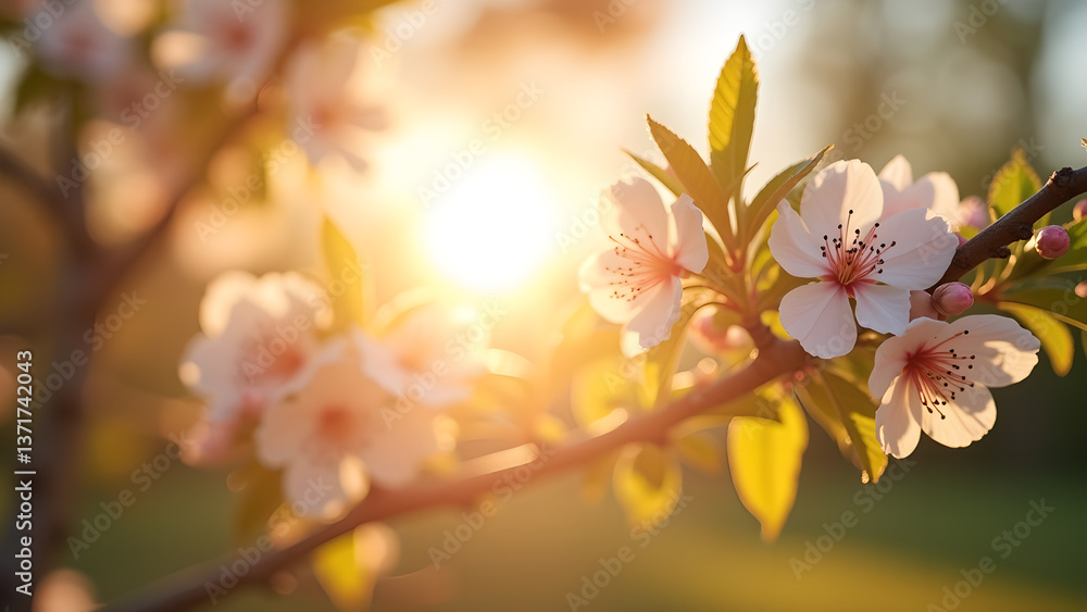 Sun-Kissed Blossom Branch in Golden Hour Glow