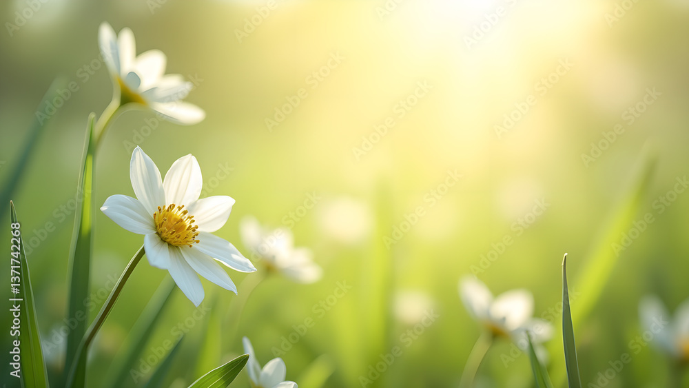 Delicate White Flowers with Sunlight Backdrop Scene
