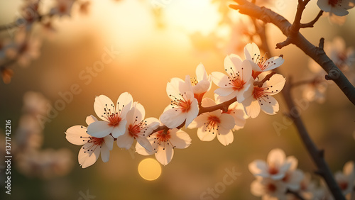 Obraz na płótnie Delicate blossoms bathed in golden sunlight glow w salonie