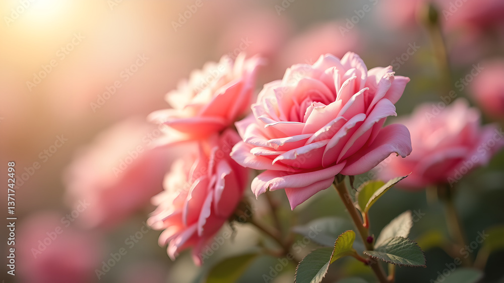 Radiant Pink Roses in the Soft Sunlight Garden