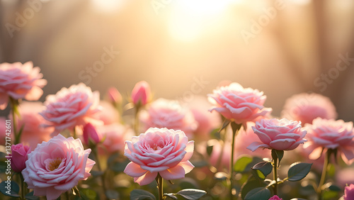 Obraz na płótnie Sunlit Bloom: A Tranquil Rose Garden Portrait w salonie