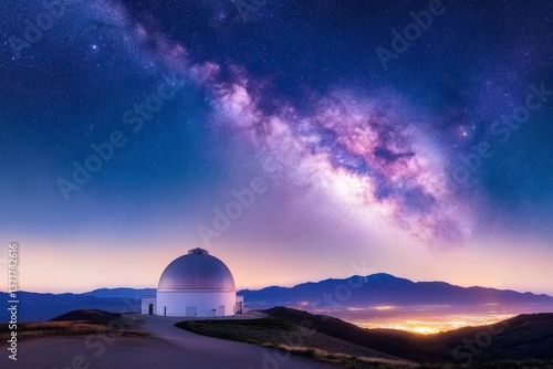 Astronomical observatory under magical milky way and starry night sky