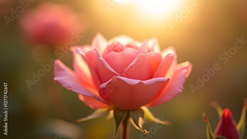 Obraz na płótnie Enchanting Rose Blooming in the Golden Sunlight w salonie