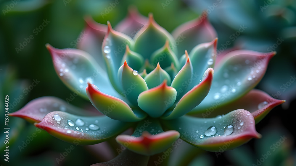 Elegant Succulent Bloom with Gentle Water Droplets Elegant Succulent Bloom with Gentle Water Droplets