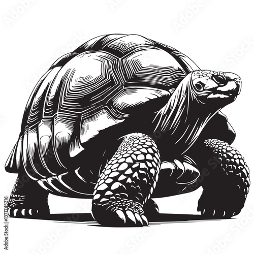 Black Pinta Giant Tortoise Silhouette Vector, High Quality Illustration on White Background