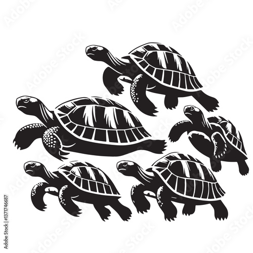 Black Pinta Island Tortoise Silhouette Vector, High Quality Illustration on White Background